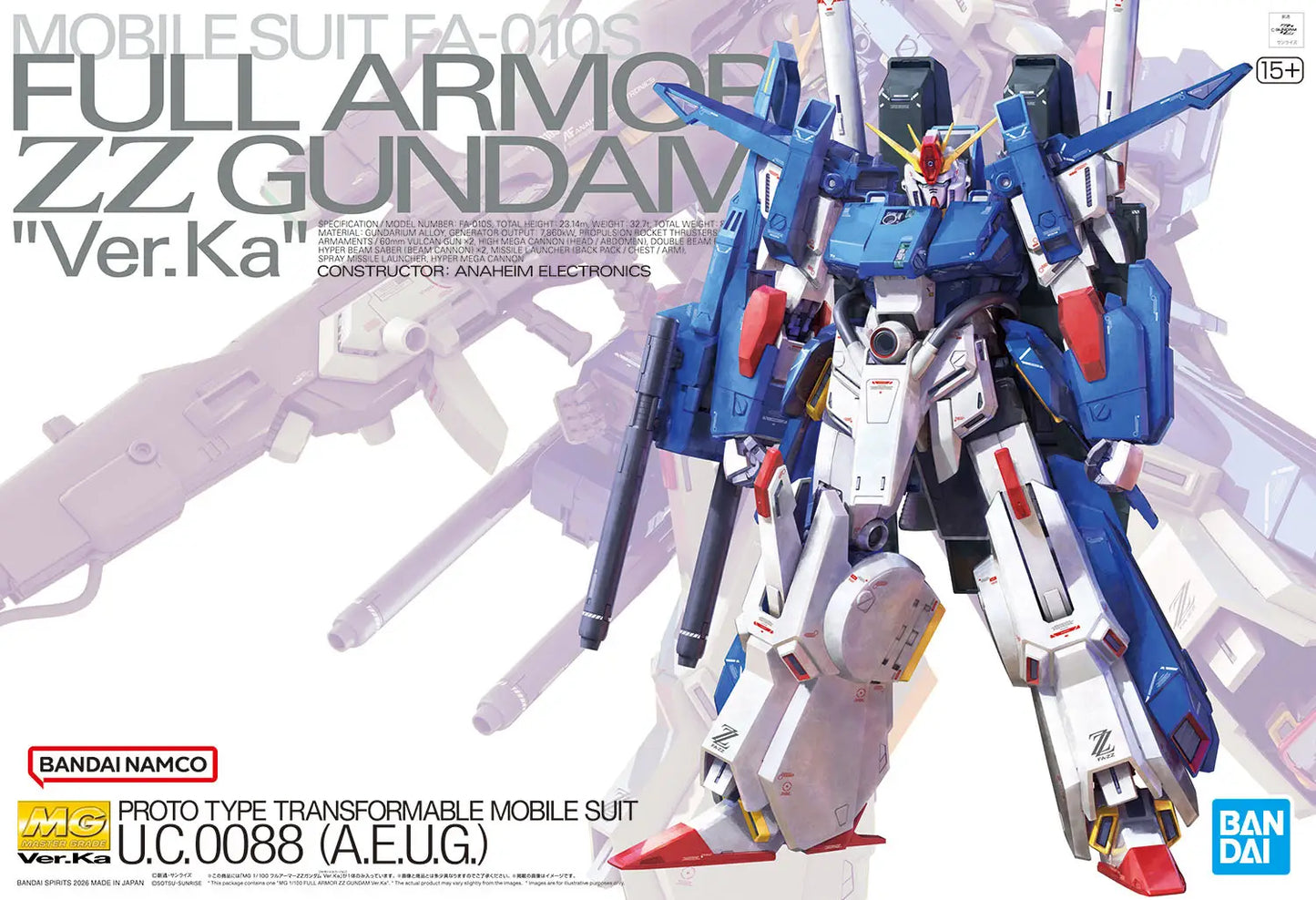 Mobile Suit Gundam ZZ Full Armor ZZ Gundam Ver. Ka Master Grade 1:100 Scale Model Kit